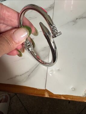 Silver Crystal Nail Cuff Bracelet - Unbranded